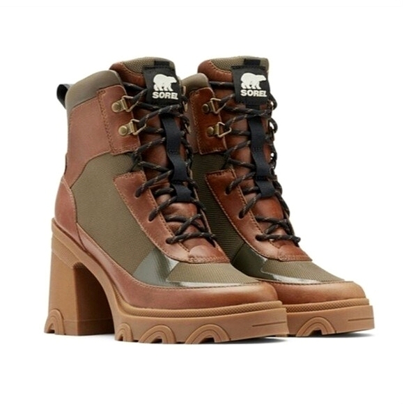 SOREL BREX™ HEEL LACE WATERPROOF LEATHER STANDOUT LUG SOLE CHUNKY BOOTIES - Picture 1 of 16